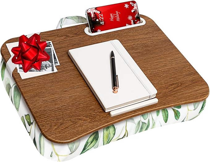 LAPGEAR Designer Lap Desk with Phone Holder and Device Ledge - Watercolor Leaves - Fits up to 15.6 Inch Laptops - Style No. 45412