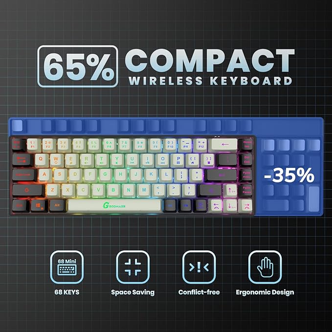 65% Gaming Keyboard, LED Backlit Mini Wired Keyboard, Ultra-Compact Anti-Ghosting No-Conflict 68 Keys Membrane Gaming Wired Keyboard for PC Laptop Windows Gamer(White-Black)