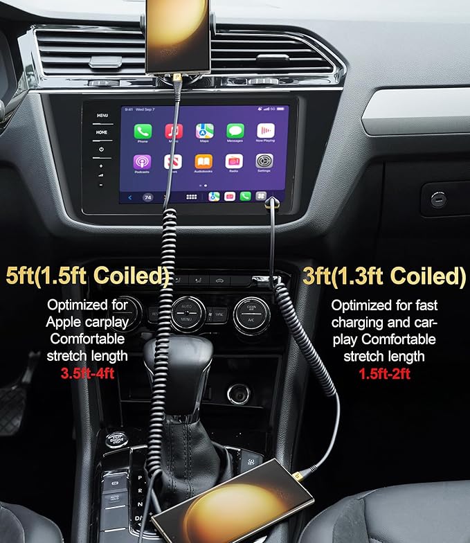 USB C Cable Fast Charging, 2Pack 3ft Coiled USB A to Type C Charge Cord for Car USB-C Charging Cable Compatible with iPhone 17/16/15/Pro/Samsung Galaxy S20 S10 Note 10 and Other USB C Devices-Gold