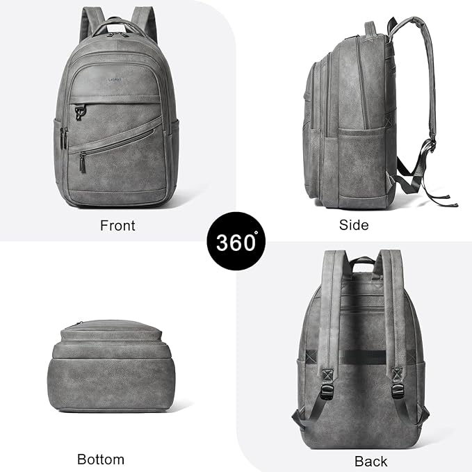 43L Backpack for Women Men - Vegan Leather Backpack Purse Travel Carry-on Bag College Bookbag Work fits 17" Laptop,DimGray