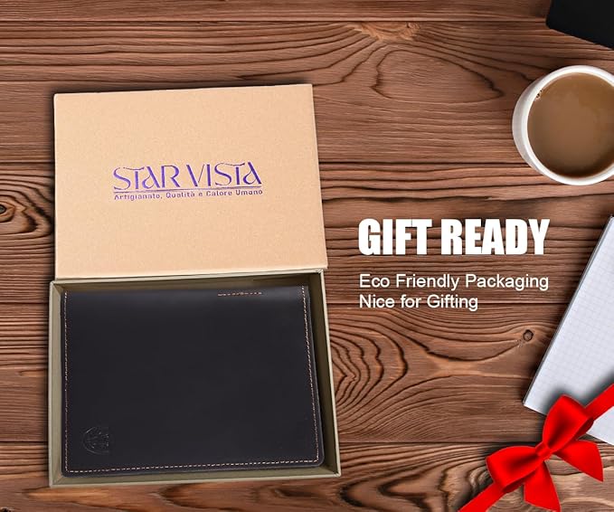 STAR VISTA Phoenix Leather Passport Holder, Full Grain Cowhide Travel Wallet - RFID Blocking, ID Window, Zipper Pocket, Pen & Notebook Included, Dark Chocolate