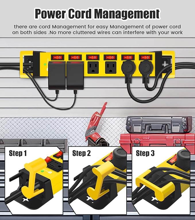 Heavy Duty Power Strip,6 Outlets Metal Power Strip with Individual Switch & Cord Management,Mountable Surge Protector 1200J,15FT Extension Cord(Yellow,15 FT)