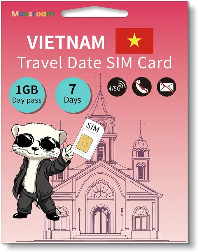 Vietnam Data SIM Card,1GB High-Speed 5G/4G LTE,for 7 Days - Prepaid, No Hidden Fees - Ideal for Tourists, Digital Nomads & Business Trips
