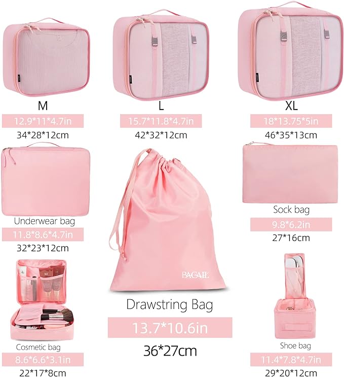 BAGAIL 8 Set Packing Cubes Luggage Packing Organizers for Travel Accessories (Blush Pink)