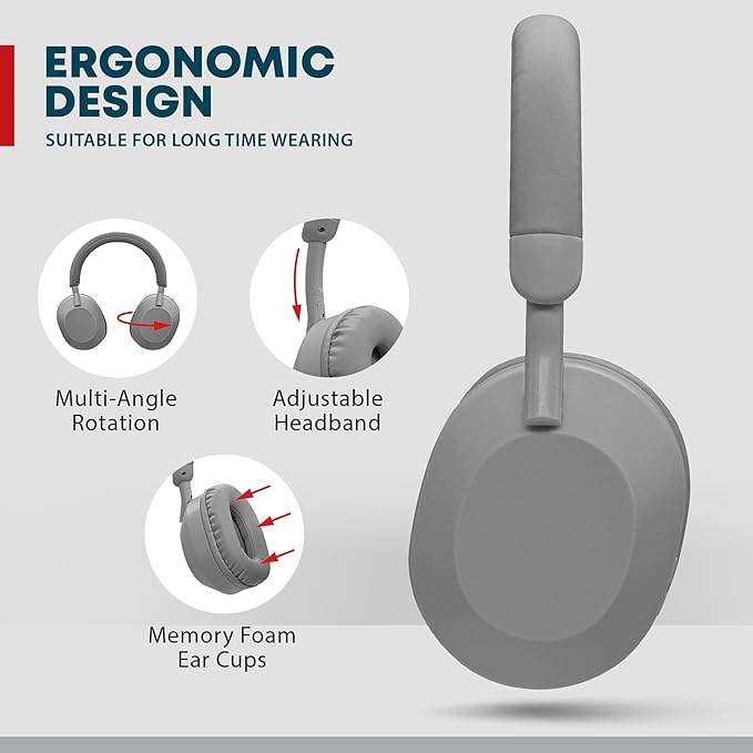 Gabba Goods Aura Premium Wireless Over-Ear Headphones, Built-in Mic, SD Card, High-Res Audio, 6H Playtime, for Travel, Home, Work TV,PC,Gaming,Cellphone (Grey)