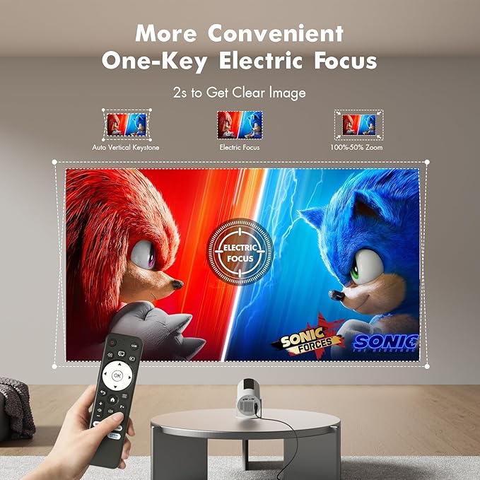 [Netflix Officially Licensed] Tecaki Mini Projector, Portable Smart Projector with WiFi and Bluetooth, 180° Rotatable Stand, Auto Keystone & Electric Focus, 4K Supported