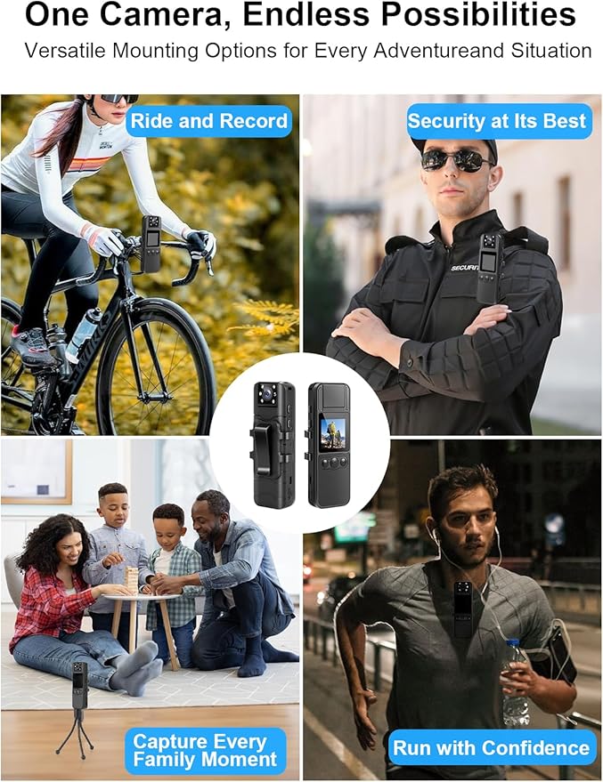 SPIKECAM Computer-Free Body Cameras with Audio and Video Recording, 6 Hrs 1080P Personal Small Bodycam with Photo, Night Vision, SOS Sound, Wearable Body Cam for Security, Running, Biking 128G