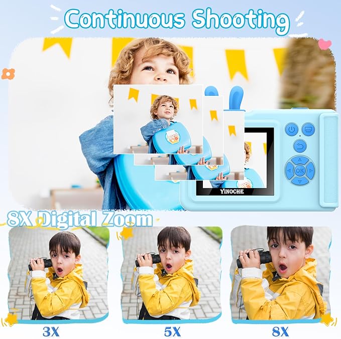 Kids Camera Instant Print Camera for Kids,1080P Children Instant Cameras Toddler Camera Toy, for Girl Age 3-12, Travel Kids Digital Camera Toys for 3 4 5 6 7 8 9 10 Year Old Boys (Blue)
