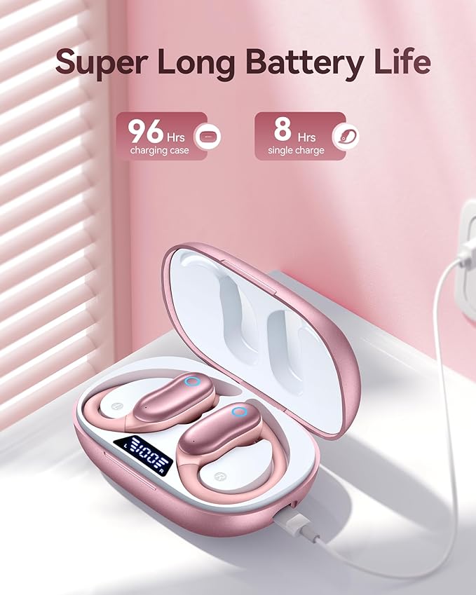 Active Noise Canceling Ear Buds Wireless Earbuds 96hrs Playback Bluetooth Headphones IPX7 Waterproof Stereo Bass Over-Ear Earphones with Earhooks Microphone LED Battery Display for Sports Workout