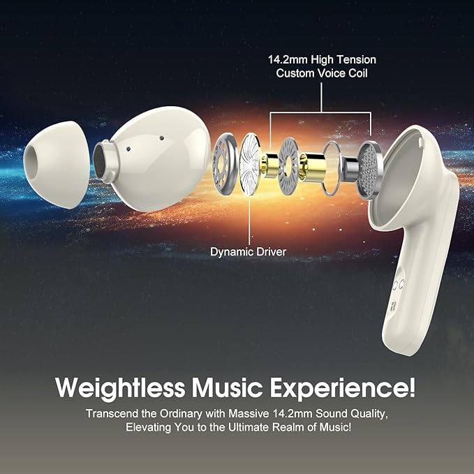 Wireless Earbuds, Bluetooth 5.4 Headphones, HiFi Stereo Bass Ear Buds, in Ear Earbuds with 4 ENC Noise Cancelling Mic, 45H, LED Display, IP7 Waterproof, Earphones for Android/iOS Sports, Off-White