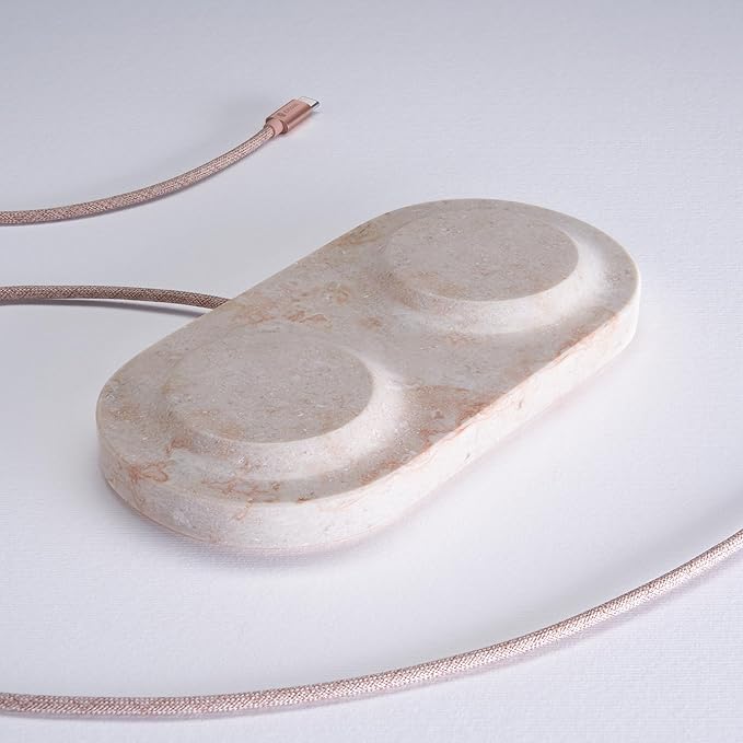 Einova Dual Classic Stone – Dual Wireless Charging Pad in Genuine Marble, Designed in Italy, Qi Certified, for Smartphones, Wireless Earbuds & More – Cream Marble