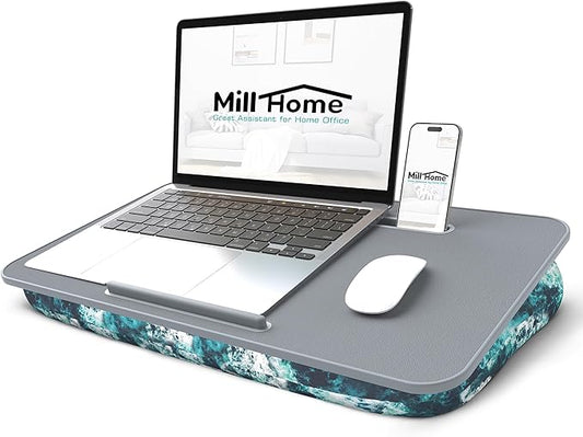 MillHome Blue Lap Desk with Cushion, Fits up to 17 inch Laptop, Tablet Slot and Stopper