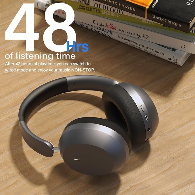 Wentronic Y05 Bluetooth Headphones Wireless Over Ear Noise Cancelling with Microphone 48 Hours Playtime, High Sound Quality Foldable Soft Earpads Earphones for Travel-Space Grey