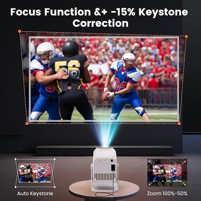 Mini 4K Projector, 1080P Full HD Smart Outdoor Portable Movie Small Projector with Wifi and Bluetooth & 270°Rotatable Stand, Android 13 OS, Auto Keystone, Support Big Screen for Home Bedroom