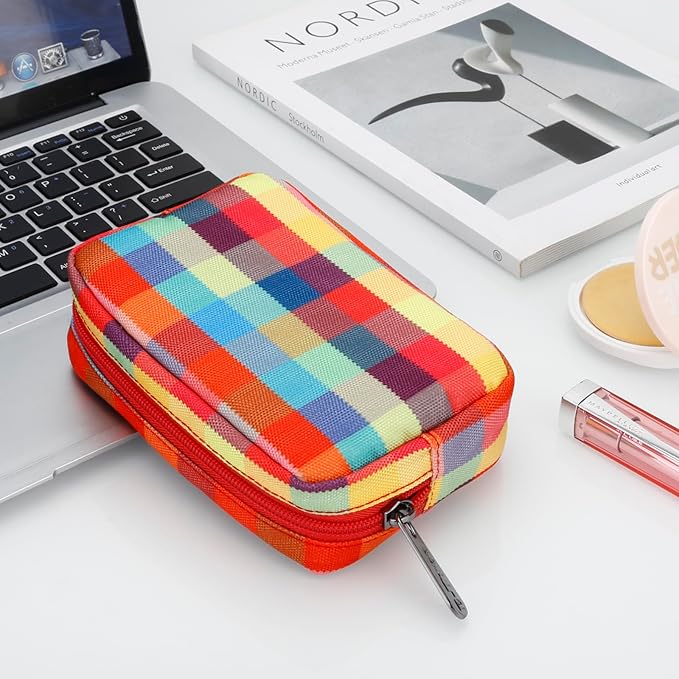 E-Tree Cute Small Makeup Bag, Cosmetic Toiletry Skin Care Make up Little Items Pouch for Purse,Zipper Mini Tech Charger Cable Electronic Organizer Case,Travel Accessories,Checkered Colorful