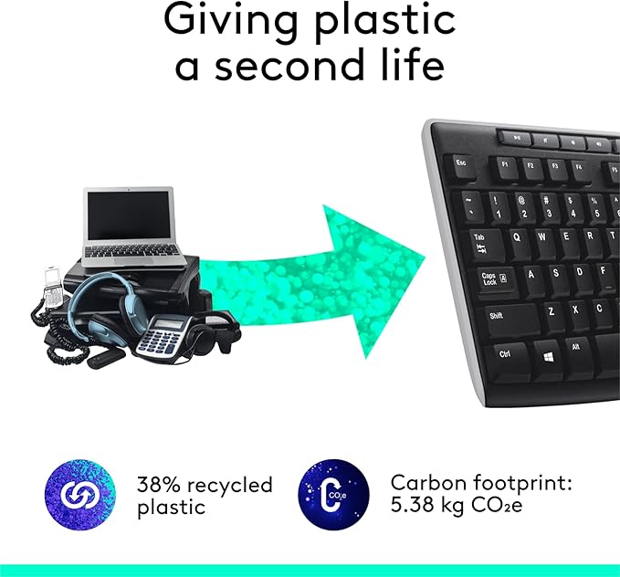 Logitech K270 Wireless Keyboard for Windows, 2.4 GHz Wireless, Full-Size, Number Pad, 8 Multimedia Keys, 2-Year Battery Life, Compatible with PC, Laptop, Black