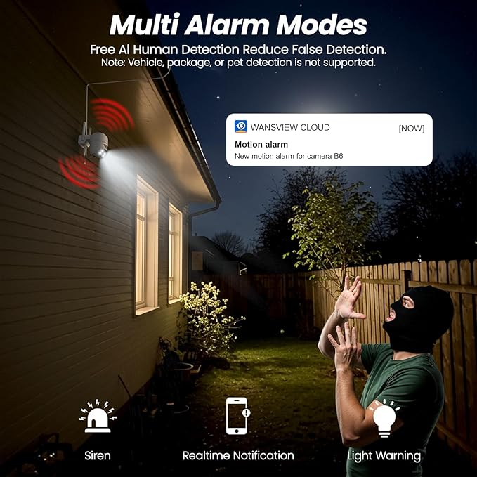 2K Cameras for Home Security-2.4G WiFi Outdoor Camera Wireless Solar/Battery Powered with solar panel, 360° Viewing, AI Human Detection, Color Night Vision, with SD Storage, Works with Alexa(2 Pack)