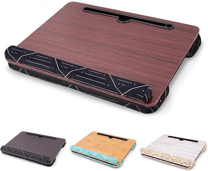 Lap Desk,Fits up to 15.6 inch Laptop Bed Table Computer with Soft Pillow and Storage Bag,Gaming Tray and Writing Tray on Bed for Home Office(2-Light Brown)