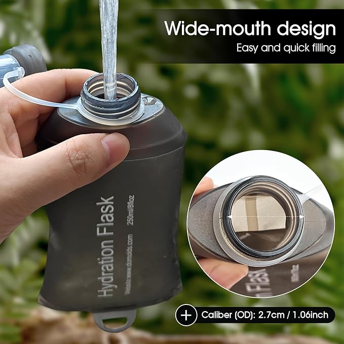 GYGYL Soft Flask, TPU Collapsible Soft Water Bottle for Hydration Pack, Running Vest, Leak-Proof Folding Water Bottle for Hiking Cycling Climbing Jogging-500ml Grey