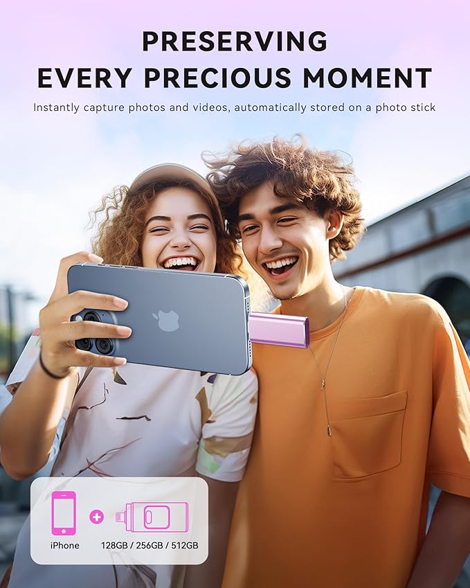 Apple MFi Certified 256GB Flash Drive for iPhone Thumb Drive Photo Stick, USB Memory Stick iPhone Flash Drive for Photos Videos, High Speed Jump Drive Compatible for iPhone/iPad/Android/PC (Purple)