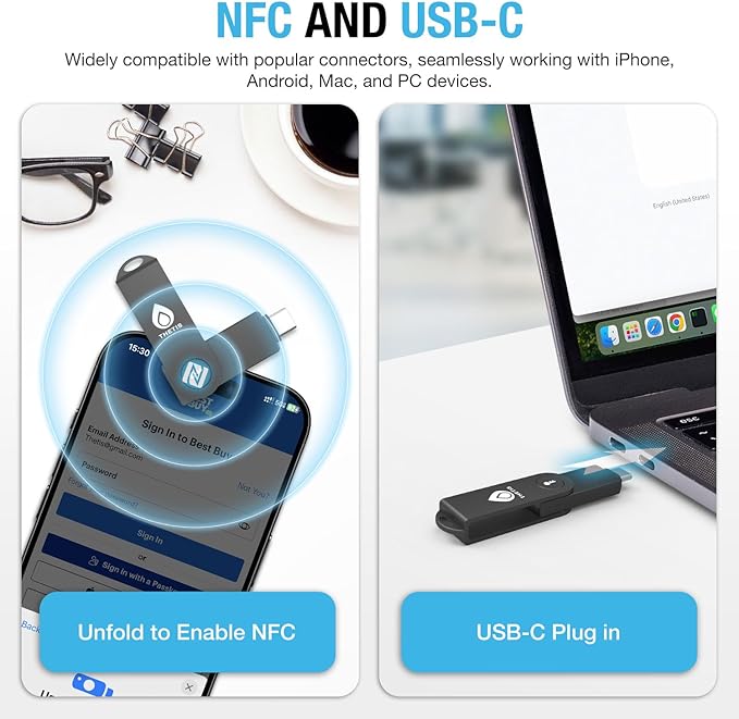 Thetis Pro-C FIDO2 Security Key Passkey Device with USB C & NFC, TOTP/HOTP Authenticator APP, FIDO 2.0 Two Factor Authentication 2FA MFA, Works with Windows/macOS/Linux/Gmail/Facebook/Dropbox/GitHub