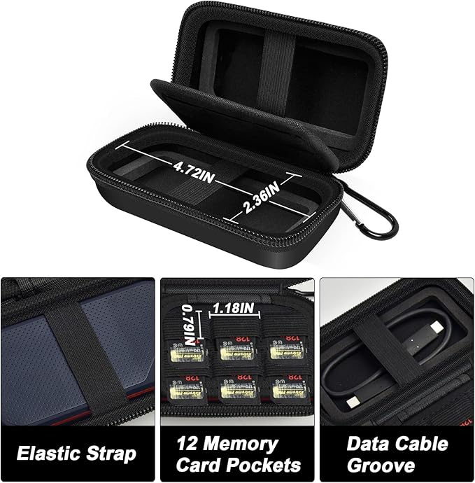 Case Compatible with SanDisk Extreme Pro/for SanDisk Portable SSD 1TB 2TB 4TB 500GB/ for Crucial X10 X9 External Solid State Drive, Travel Storage Bag for Memory Card SD Card - Black (Box Only)