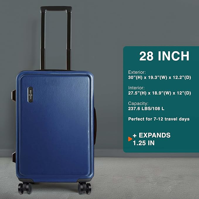 Luggage Sets 3 Piece, 24 Inch Suitcase and 28 Inch Luggage with Spinner Wheels, Durable Hard Shell Suitcase Set, Expandable Travel Suitcases with Wheels, Navy