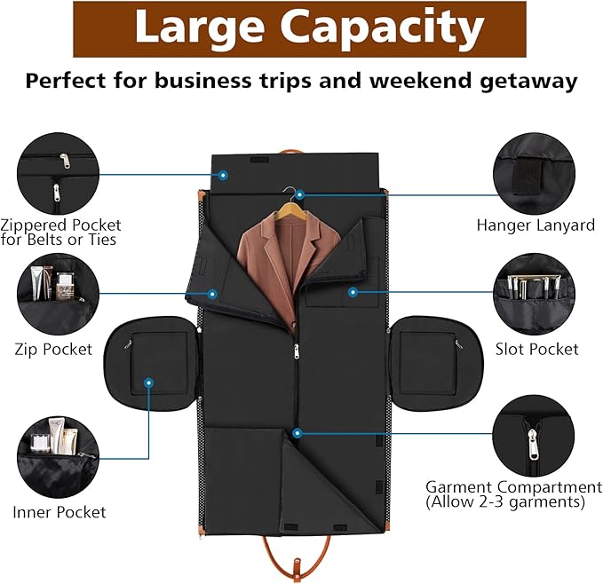Garment Bag for Travel Convertible Carry On Garment Bag Large Travel Duffel Bags for Women 2 in 1 Hanging Suitcase Suit Travel Bags for Women & Men 3pcs Set