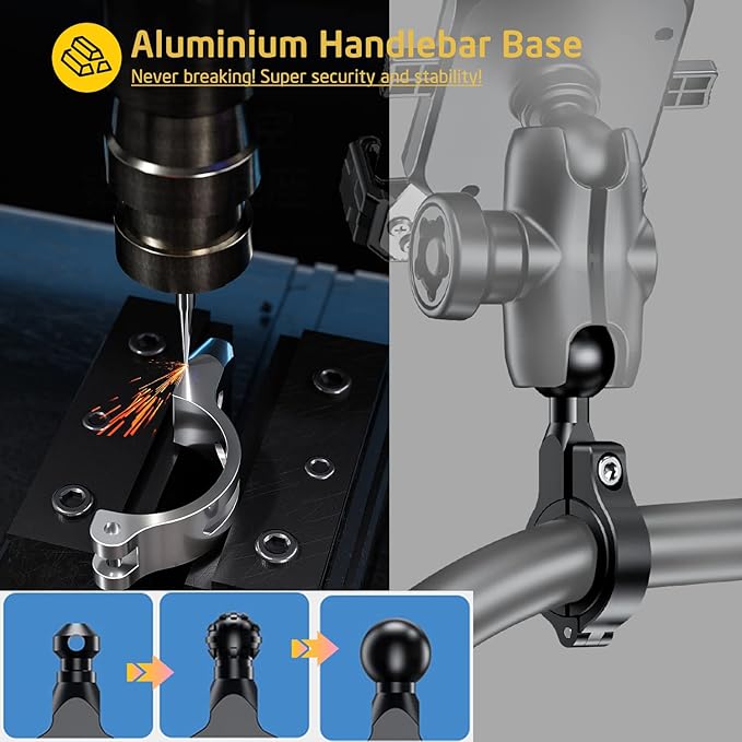 iMESTOU Anti-Theft Motorcycle Phone Mount Bike 1 Ball Phone Holder Handlebar Double Socket Arm Cellphone Holder with Aluminum 1" Ball Base 360 Rotation Universal for 4.0-7.0 Inch Smartphones