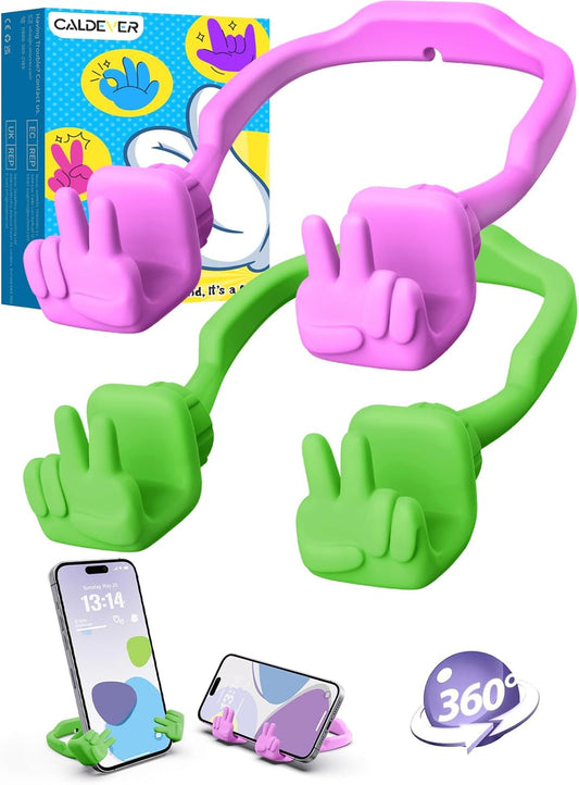 Stocking Stuffers for Teens Girls Boys Kids Cell Phone Stand: 2 Pack Upgrade Adjustable Peace Sign Thumbs Lazy Phone Holder for Desk Birthday Gifts for Women Men Adults (Bright Purple&Avocado Green)