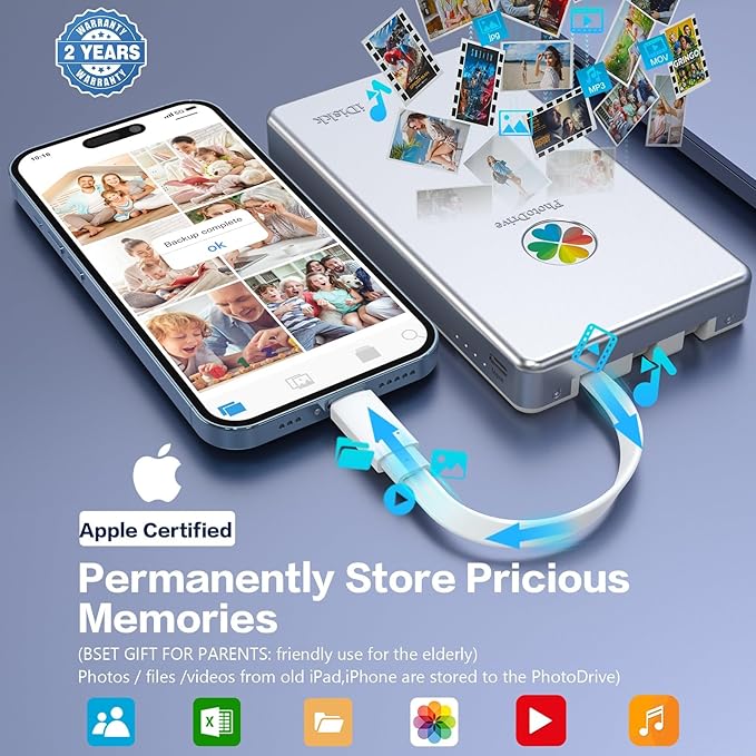 iDiskk 4TB App-le Certified External Hard Drive for iPhone iPad (iPhone /17/16/15/14/13/12/11/X) Android Mobile,MacBook and Windows PC, Photo Storage Photo Stick Drive to Backup Photos/Videos,Files