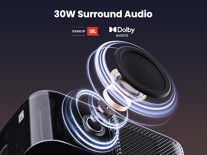 K3 Smart Projector with GTV, 30W Speaker Sound by JBL, Dolby Audio, Home/Outdoor Movie Projector with WiFi6 and Bluetooth, Auto Screen Adaptation,Netflix 7000+app