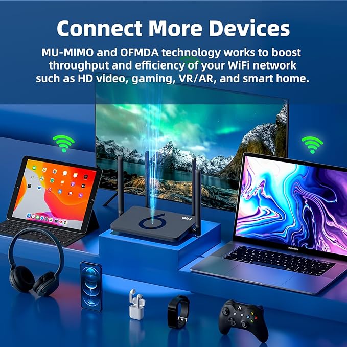 DBIT AX1500 WiFi 6 Router Dual Band Wireless Internet Router, Wireless Speed Up to 1.5 Gbps with 4* Gigabit Ethernet Ports, Beamforming, MU-MIMO, OFDMA, WPA3, IPV6, EasyMesh, Parental Controls