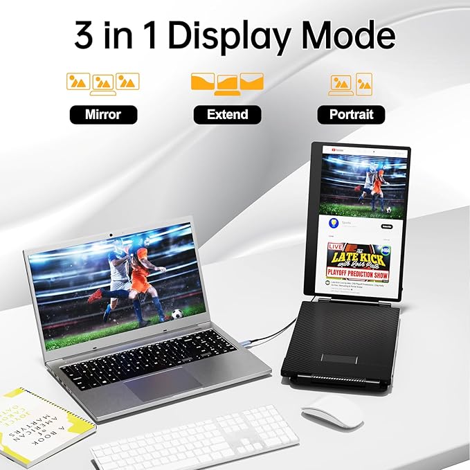 KEFEYA Laptop Screen Extender, 14.2" Portable Triple Monitor for Laptop with Full HD IPS Display, Monitor Extender Compatible with Mac, Windows, Chrome, Fits 13-17 Inch Laptops