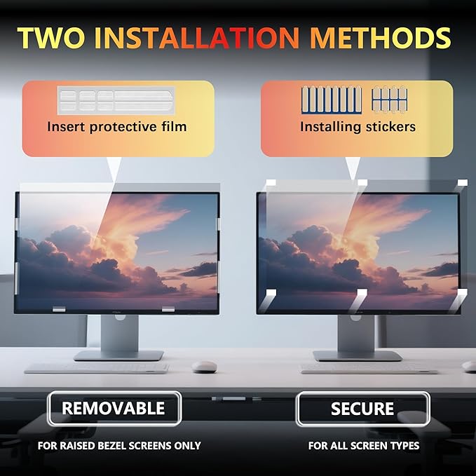 [2 Pack] 27 Inch Computer Monitor Privacy Screen for 16:9 Aspect Ratio - Privacy Shield and Anti-Glare Blue Light Protector Removable Eye Protection, Anti Spy Screen Protector Film
