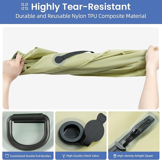 BAGAIL TPU Vacuum Bag for Travel, Reusable Compression Bag with IPX8 Waterproof Zipper, Save Space for Suitcase, Backpack and Carry on (Green, ExtraLarge, No Pump)