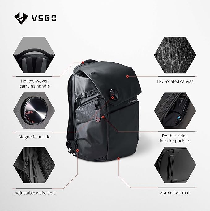VSGO 25L Professional Camera Backpack, Extra Large Capacity, Travel & Commuting Backpack,Compatible with Canon, Fujifilm, Nikon, 17.3-Inch Laptops