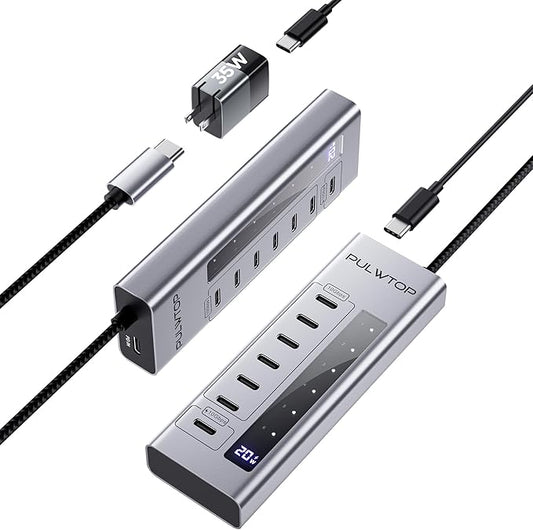 Powered USB C Hub, 7 in 1 USB C Hub Support Data 10Gbps & Charging(Not Support Video), USB C Powered Hub 10Gbps Ports for iMac, MacBook Pro/Air, iPad, XPS, USB Hub with 35W PD Power Adapter