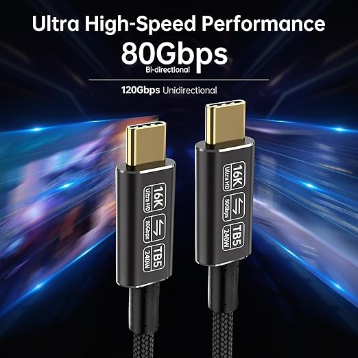 usb c to usb c cable 3.3ft Compatible with Thunderbolt 5 cable,Thunderbolt 4/3,80 Gbps usb c data transfer cable,USB 5 Cable, Supports 16K/Dual 8K usb c video cable, 240W Charging usb-c monitor cable