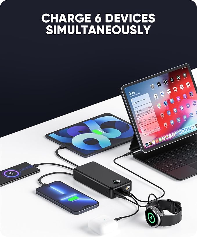 Power Bank 40000mAh Portable Charger 22.5W with 5 Outputs & 2 Inputs LED Display Equipped with Flashlight External Battery Pack for iPhone 16/15/14, Samsung, Etc