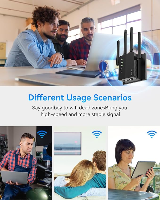 WiFi Extender Signal Booster with Dual Band 5GHz/2.4GHz, WiFi Booster Up to 12880 Sq. ft and 105 Devices, WiFi Booster with Ethernet Port, WiFi Extenders Signal Booster for Home and Outdoors(Black)
