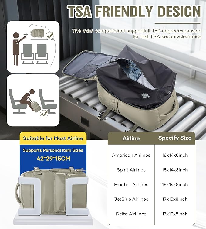 Vacuum Travel Backpack with Pump for Women, Personal Item Carry on Vacpack Backpacks Flight Approved 18x14x8 inches for Men,Laptop Waterproof Work Compression bags Casual Daypack GreyBrown