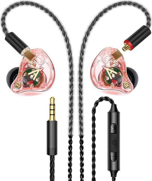 Vibes 202M Wired Earbuds - HiFi in Ear Monitor Headphones - Noise-Isolating Ear Buds w/ Mic - Clear Sound, Deep Bass & Comfort-Fit Gaming Earphones - MMCX to 3.5mm & Silver Plated Cord, Carrying Case