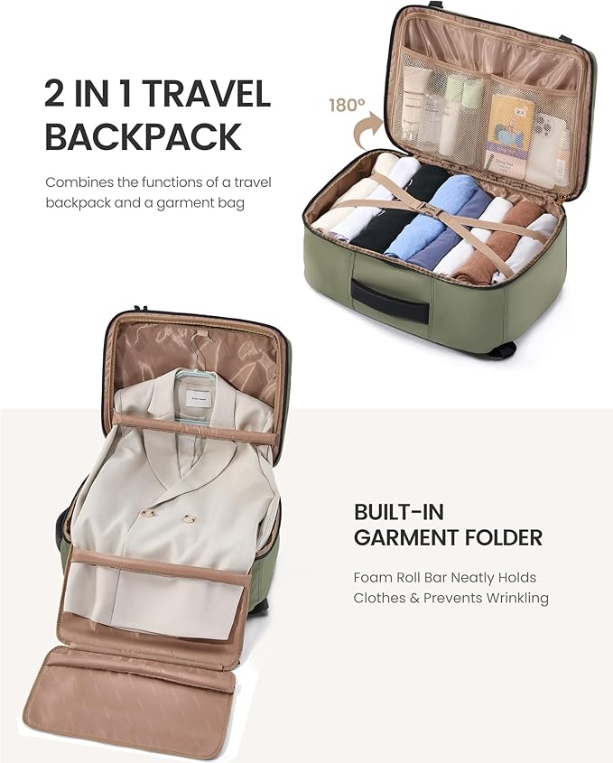 LOVEVOOK Travel Backpack for Women Men with Garment Bag, 40L Carry on Backpack as TSA Personal Item Flight Approved, Luggage Daypack Fits 17.3" Laptop, Overnight Business Weekender Travel Essential