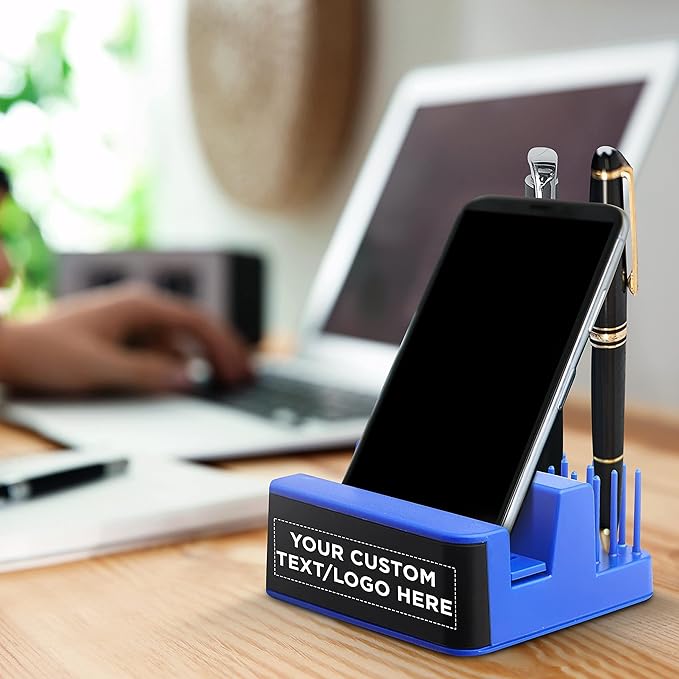 DISCOUNT PROMOS Custom Light Up Logo Phone Stands Set of 50, Personalized Bulk Pack - Essential Smartphone Accessory, Perfect for Office and Home - Blue