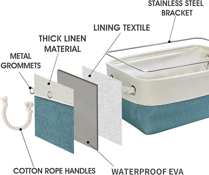 TheWarmHome Storage Bins for Shelves - Small 6 Pack 11.8x7.8x5.2 inch Sturdy Storage Basket W/Handles, Decorative Foldable Storage Baskets for Organizing Closet Nursery Toy(White & Green)