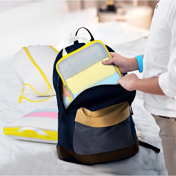 Lightweight Compression Packing Cubes for Suitcases, Compressible Expandable Travel Packing Organizer with Clear Toiletries and Backpack Bag, Travel Essentials for Carry on Luggage 7 Set