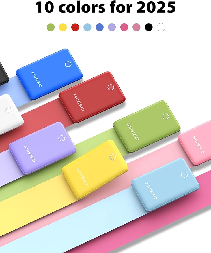 miisso 10000mAh Slim Portable Charger with Built in Cable, Power Bank Travel Charger External Battery Pack for Phone, 3 Output USB Type C Cord Clutch Charger Compatible with iPhone, Black