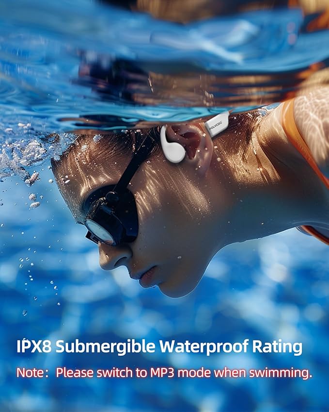 Swimming Headphones,IPX8 Waterproof Bone Conduction Headphones,32GB Memory Open Ear Headphones with Mic,Wireless Bluetooth Earphones Underwater Sport Earbuds for Workout Running Cycling Gift