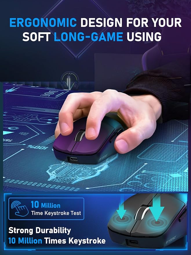 E-YOOSO Lightweight Wireless Gaming Mouse, Tri-Modes Wireless Esports Mouse with 5 Programmable Buttons, 4000 DPI, Long Battery Life, Ultra-Thin Ergonomic Design for PC & Mac Gamers (Black)